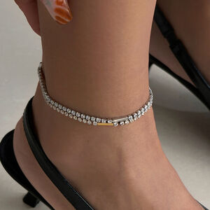 1 Pair Daily Geometric Stainless Steel Waterproof Gold Color Rhinestone Anklets h5 Picture2