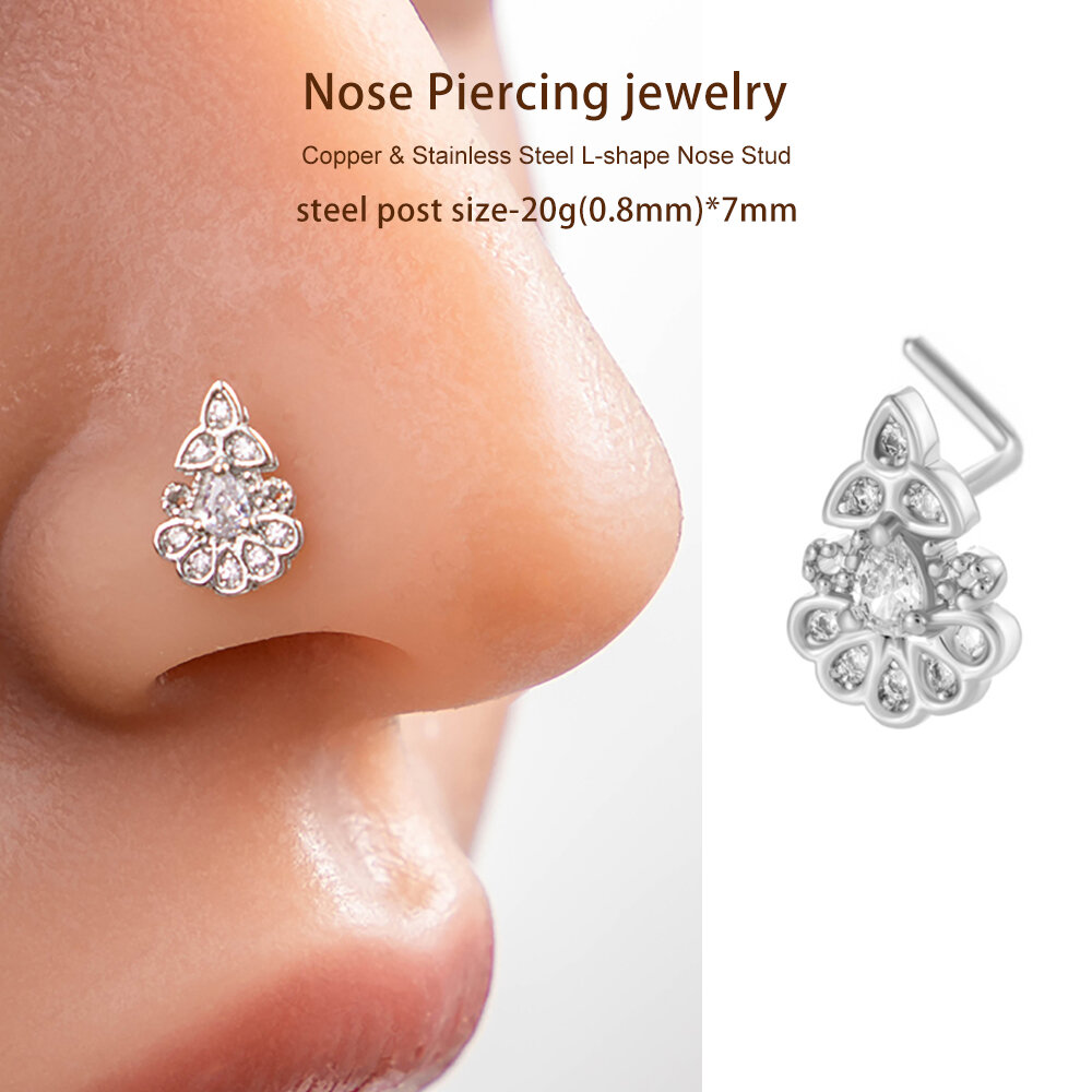 1 Piece Copper Gold Color Zircon Nose Stud Picture5