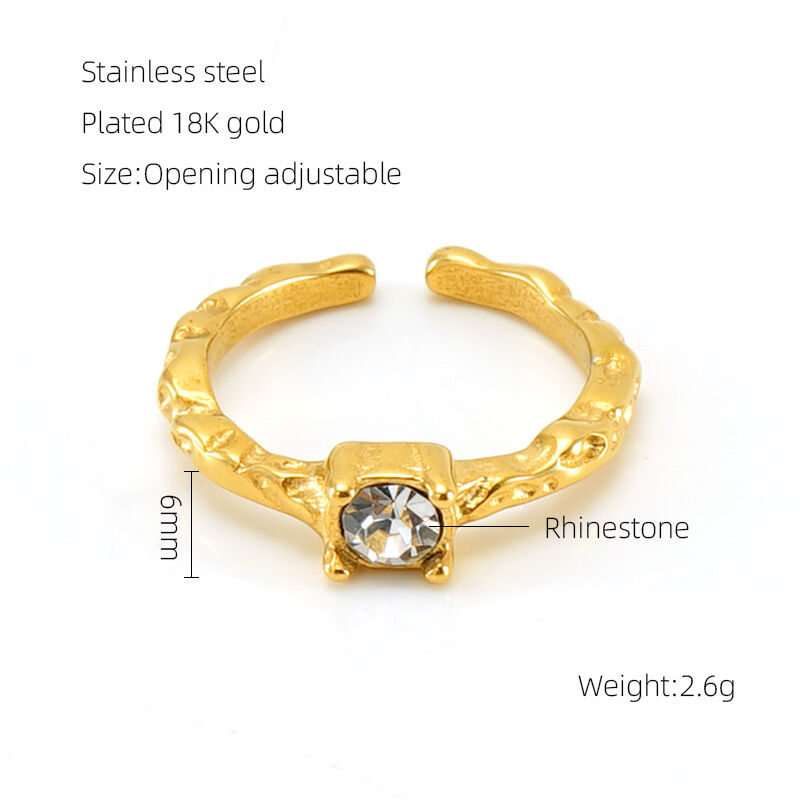 Stainless Steel Waterproof Gold Color Gemstone Rings h5Picture2