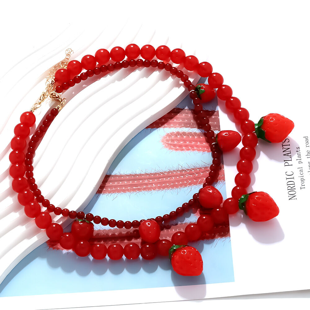 Sweet Strawberry Layered Beaded Necklace 2