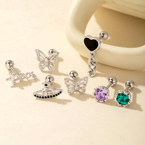 1 Adet Basit Seri Basit Kalp Bakır Altın Rengi Zirkonyum Kadın Piercing Küpe h5 Resim6