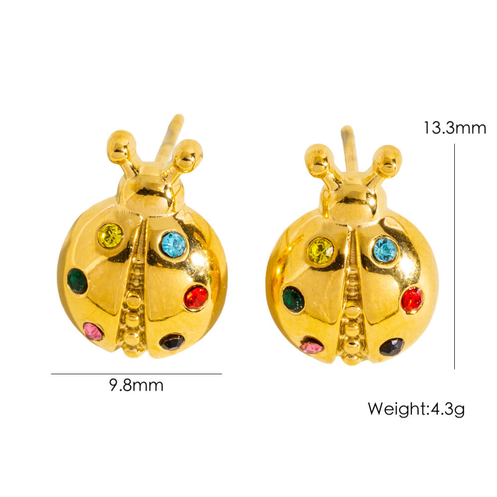 Cute Stylish Stainless Steel Waterproof Ladybug Women's Earrings h5 Picture5