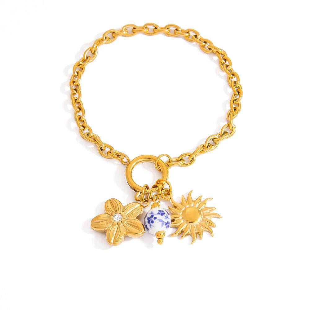 Classical Sun Stainless Steel Waterproof Gold Color Women's Charm Bracelets h5 Picture6