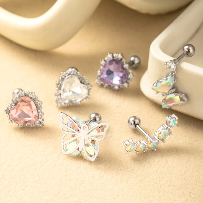 1 Adet Basit Seri Basit Kalp Bakır Altın Rengi Zirkonyum Kadın Piercing Küpe h5 Resim6