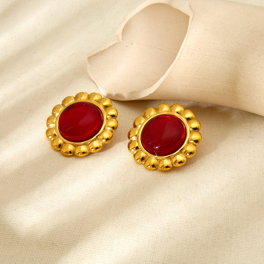 High End Retro Red And Green Elliptical Women's Stud Earrings Picture4