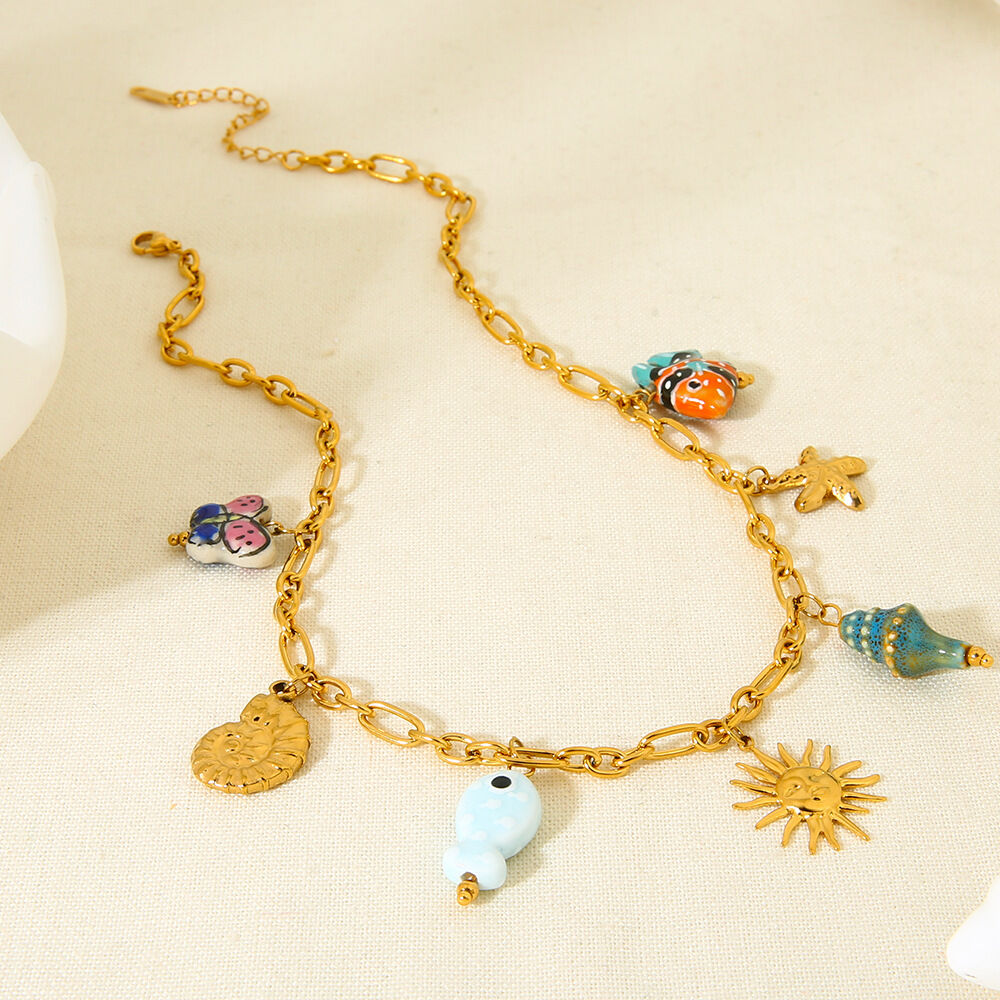 Collana da donna impermeabile in acciaio inossidabile con ciondolo in ceramica con elemento marino 2