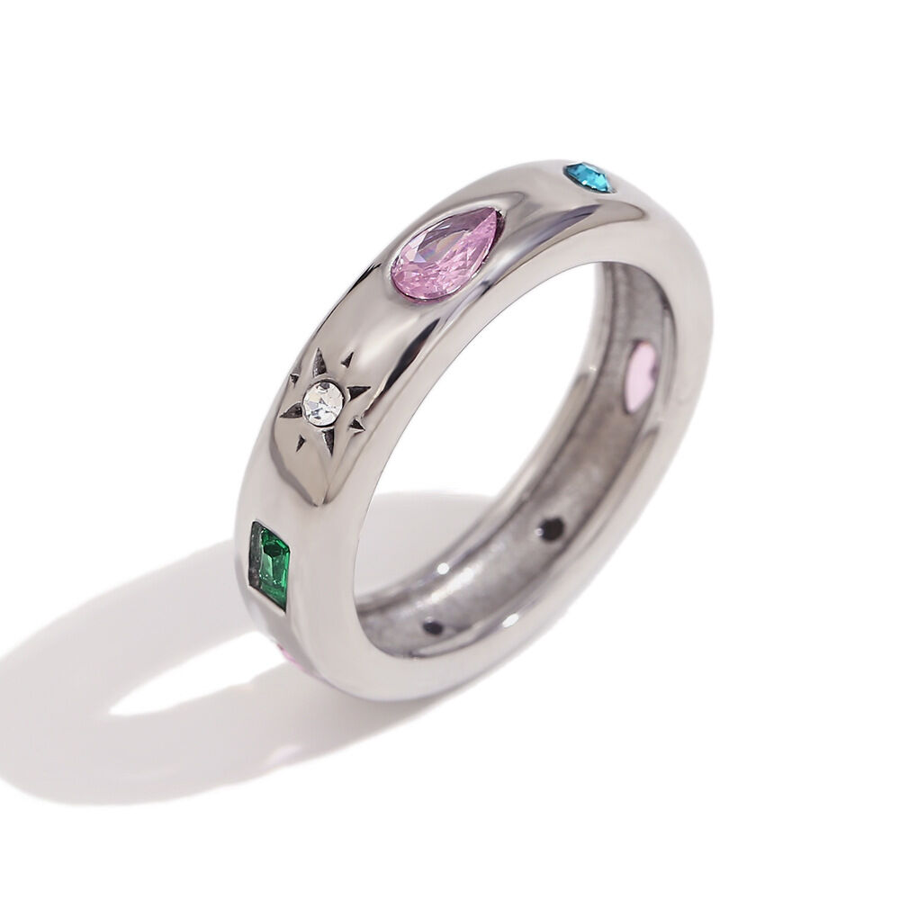 Rechteckiger geometrischer Zirkonring in Tropfenform – stahlfarbener Diamant/Nummer 8 Bild6