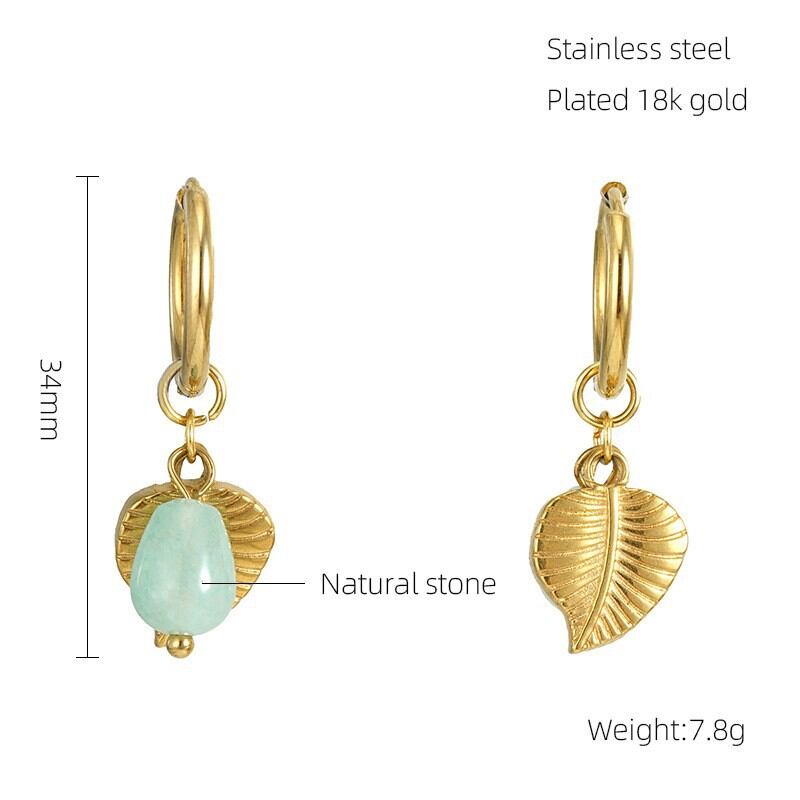 Leaves Stainless Steel Waterproof Gold Color Drop Earrings h5Picture2