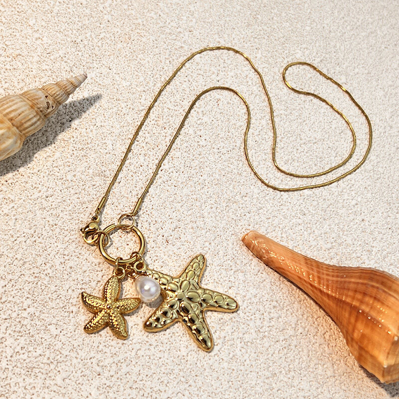 Collares colgantes de acero inoxidable con forma de estrella de mar, color dorado, resistentes al agua