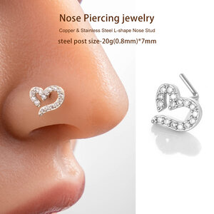 1 Piece Heart Copper Gold Color Zircon Women's Nose Stud h5 Picture6