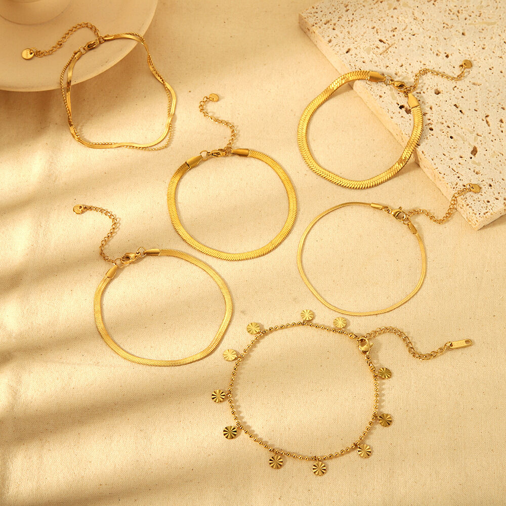 1 Pair Simple Series Daily Chain Stainless Steel Waterproof Gold Color Anklets h5Picture3