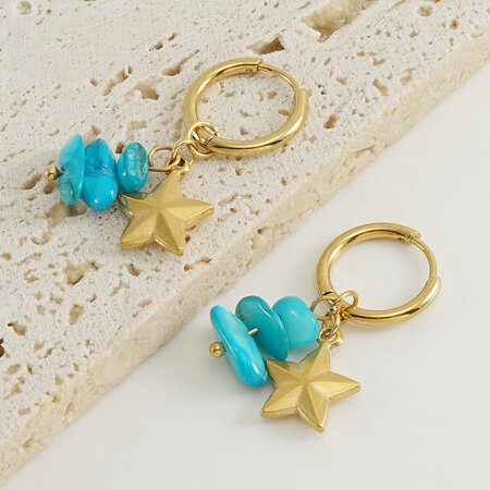 Star Stainless Steel Waterproof Gold Color Beads Earrings