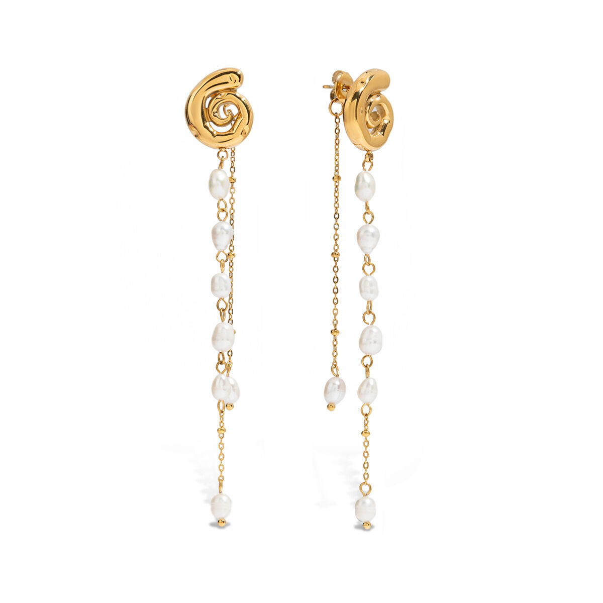 Elegant Tassel Stainless Steel Waterproof Gold Color Beads Earrings h5 