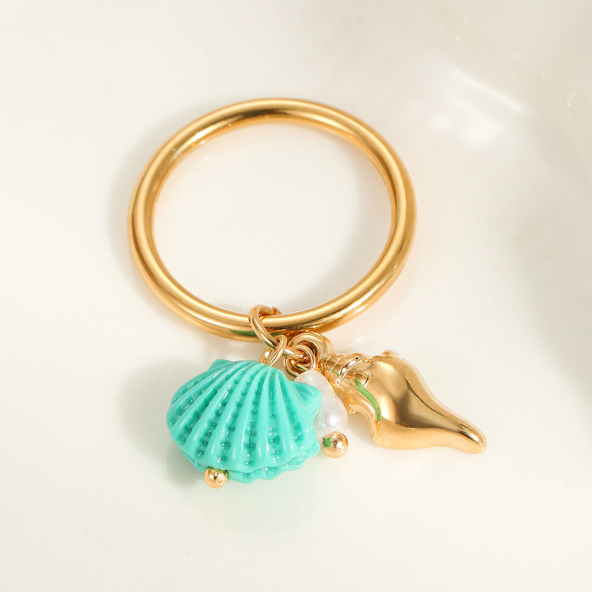 1 paio di anelli romantici in acciaio inossidabile color oro con tartaruga per le vacanze Immagine4