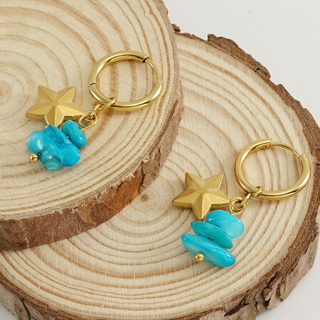 Star Stainless Steel Waterproof Gold Color Beads Earrings 2