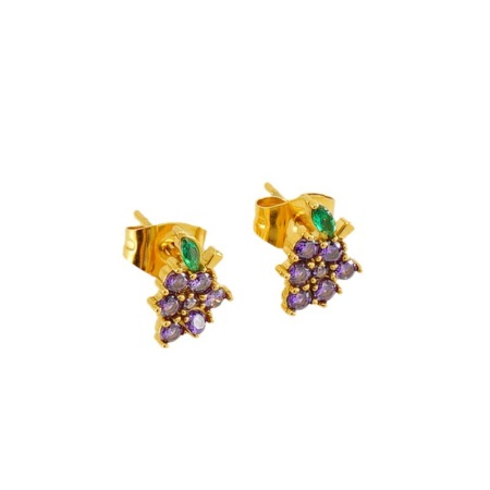 Grape Stainless Steel Waterproof Gold Color Piercings Earrings