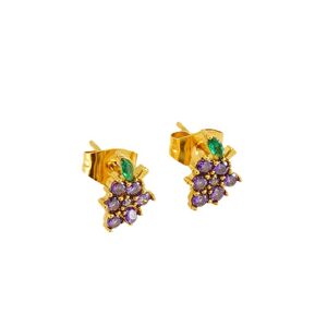 Grape Stainless Steel Waterproof Gold Color Piercings Earrings h5