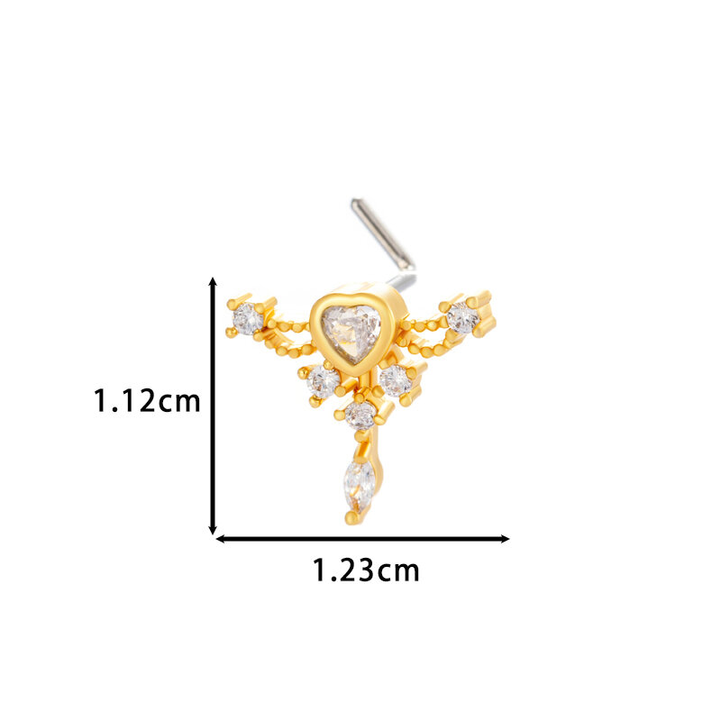 1 Piece Delicate Heart Copper Gold Color Zircon Women's Nose Stud Picture2