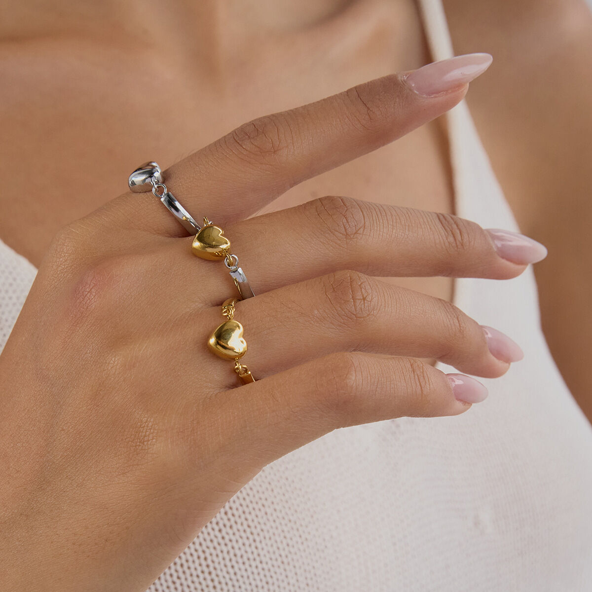 Simple Heart Stainless Steel Waterproof Gold Color Statement Rings 2