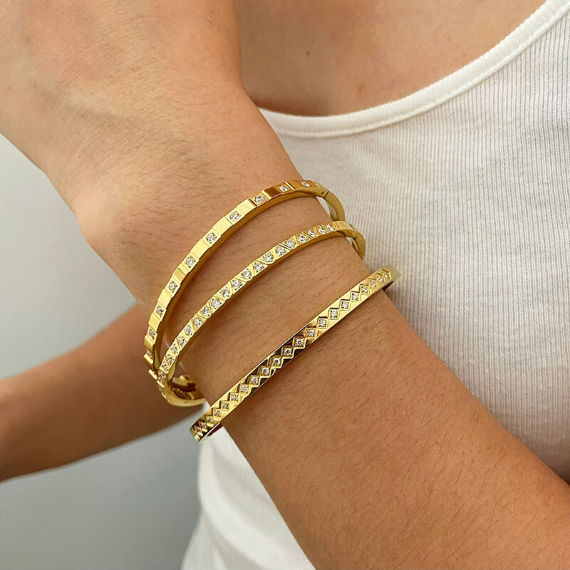 Pulseras de acero inoxidable para mujer, resistentes al agua, con diseño geométrico dorado, de la serie Simple Daily