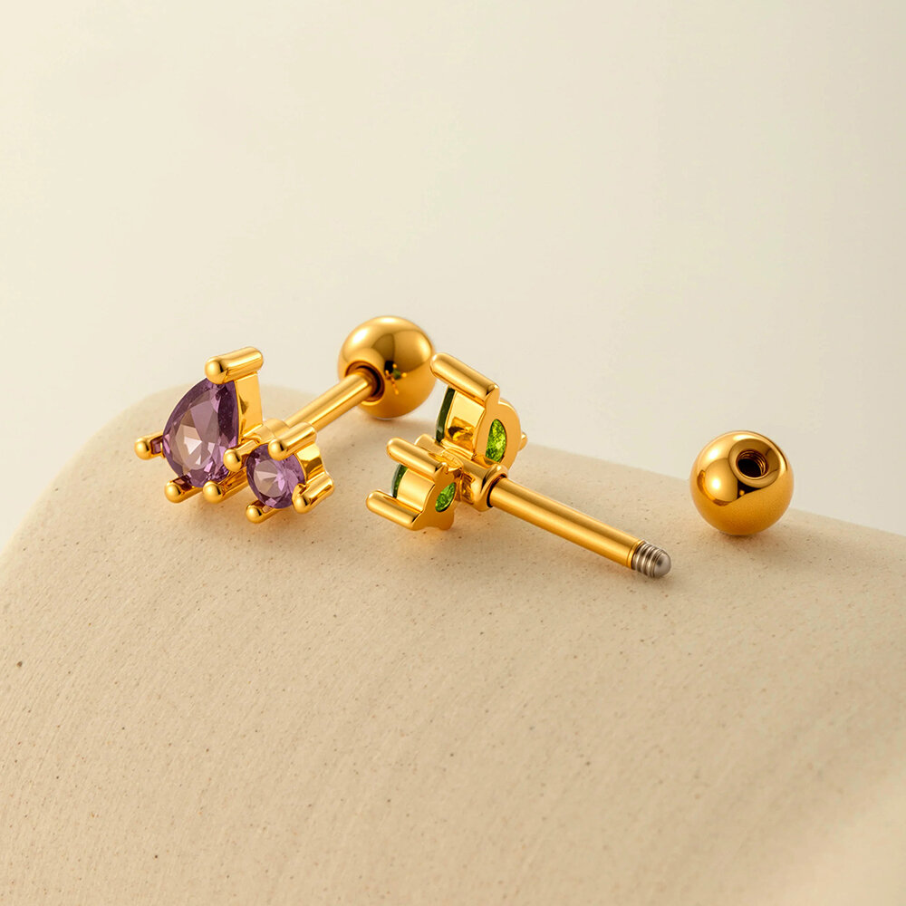 Orecchini con piercing in zircone color rame e oro Immagine3
