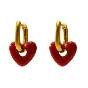 Heart Stainless Steel Waterproof Gold Color Drop Earrings h5