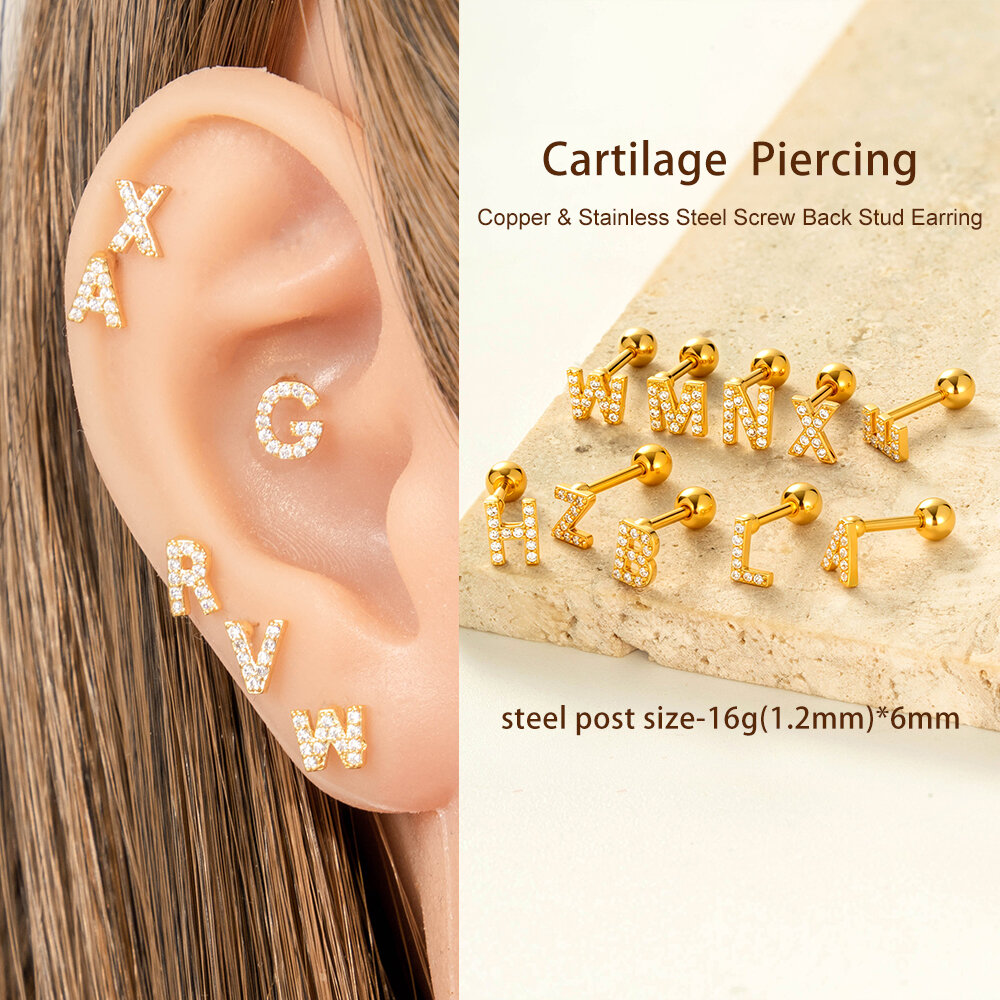 1 Piece Simple Series Simple Letter Copper Gold Color Zircon Women's Piercings Earrings h5Picture4