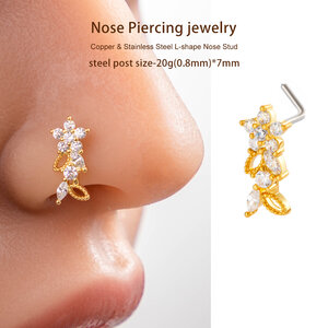 1 Piece Flower Copper Gold Color Zircon Women's Nose Stud h5 Picture6