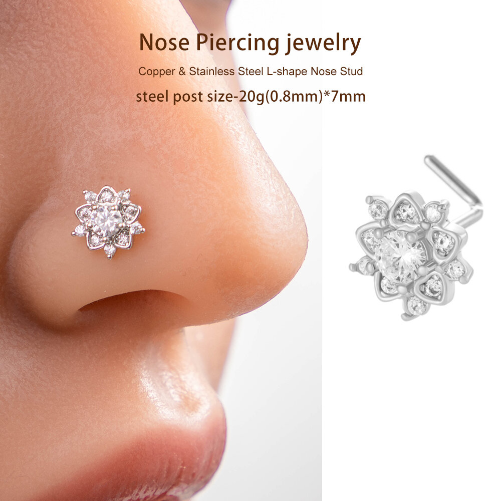 1 Piece Luxurious Flower Copper Gold Color Zircon Women's Nose Stud h5Picture6