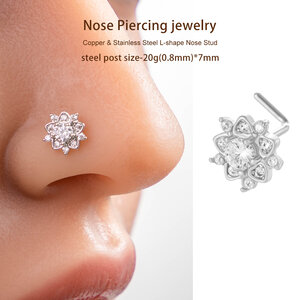 1 Piece Luxurious Flower Copper Gold Color Zircon Women's Nose Stud h5 Picture6