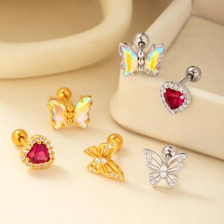 1 Piece Simple Series Simple Heart Copper Gold Color Zircon Women's Piercings Earrings