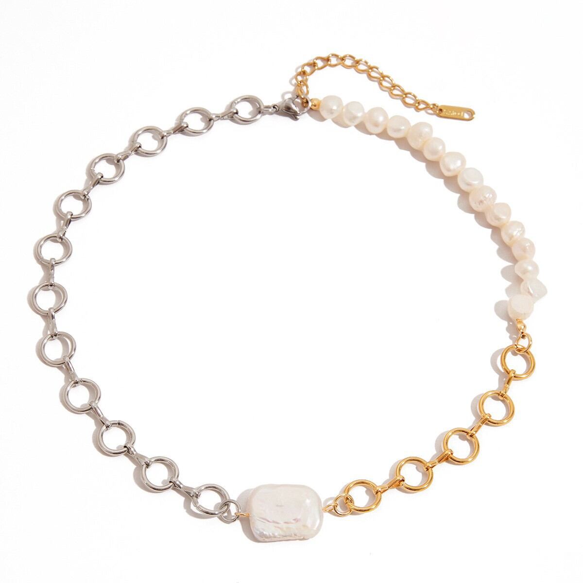 Retro ketting van roestvrij staal, waterdicht, goudkleurig, met parelhanger h5