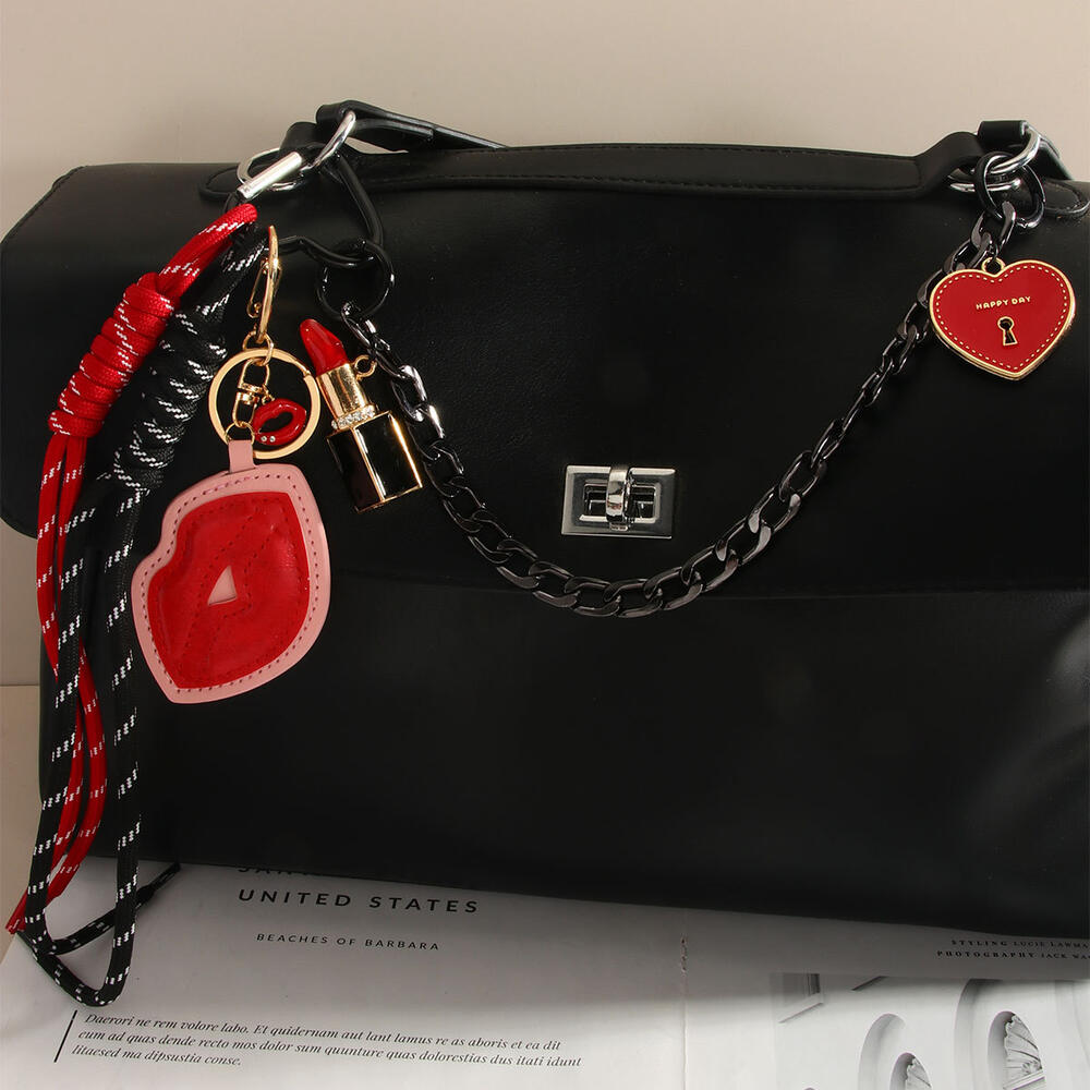 Heart - shaped Lip - designed Chain PU Women's Bag Charms
