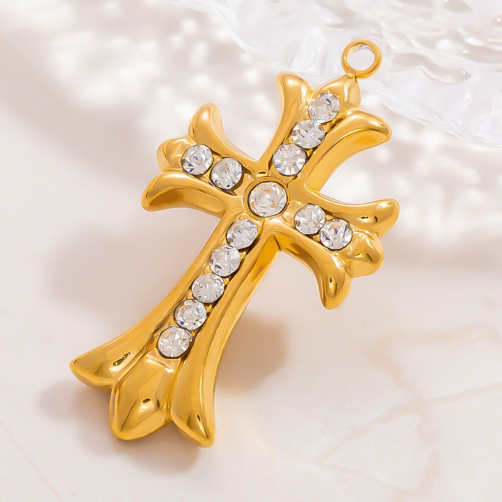 Pendentifs pour femmes en acier inoxydable, couleur or, étanches, avec zircon et croix (divers modèles) 2
