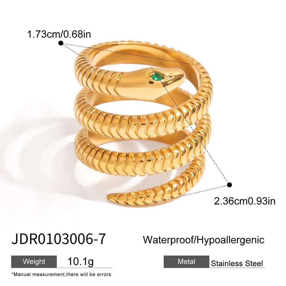 Snake Stainless Steel Waterproof Gold Color Statement Rings h5Picture2