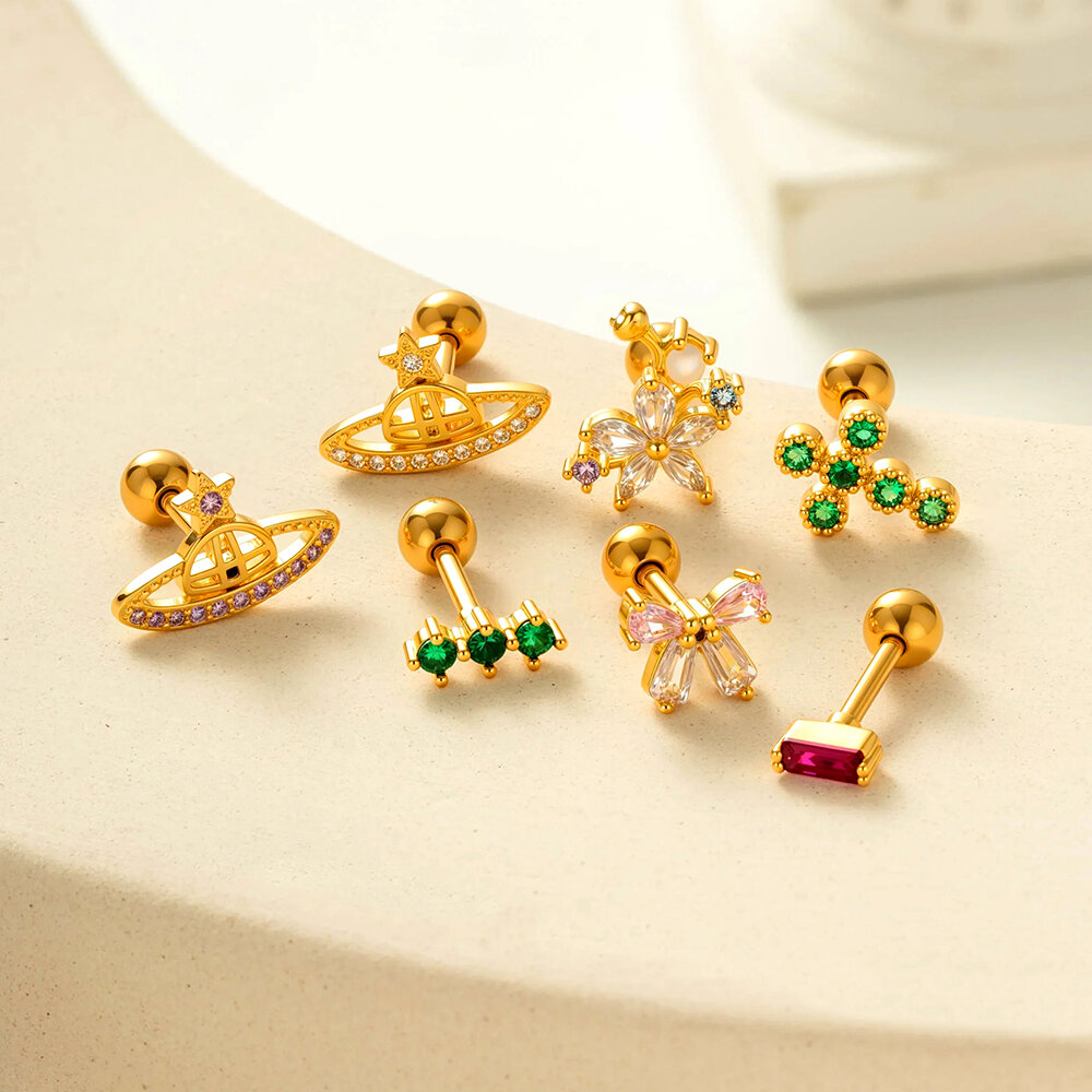Bow Knot Copper Zircon Piercings Earrings