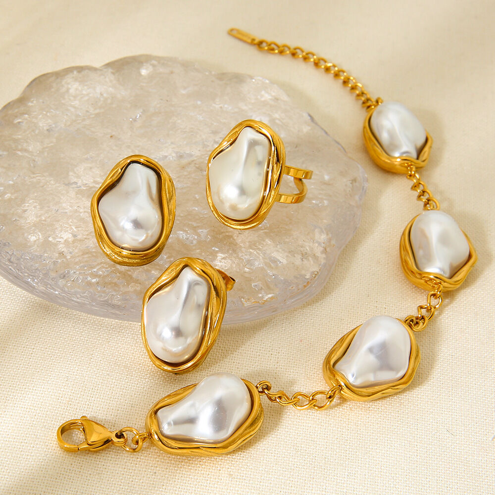 Elegant Series Pearl Stainless Steel Waterproof Women's Jewelry Sets