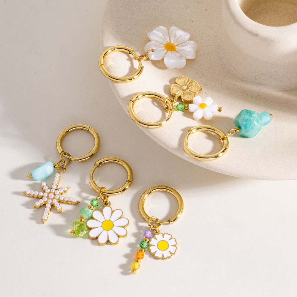 Simple Series Vacation Flower Stainless Steel Waterproof Women's Drop Earrings