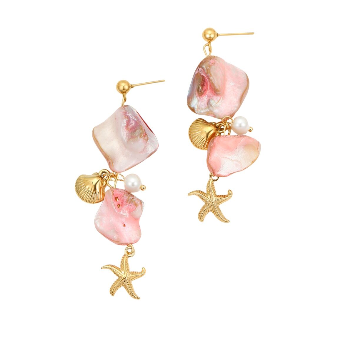 Romantic Series Pink Shell and Starfish Women's Earrings h5 Picture6