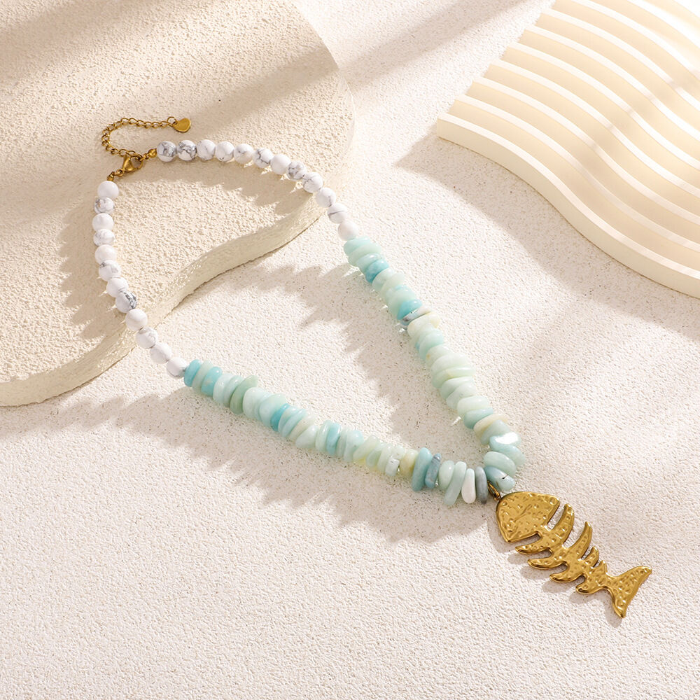 Fishbone White Turquoise Beads Women's Pendant Necklaces 2