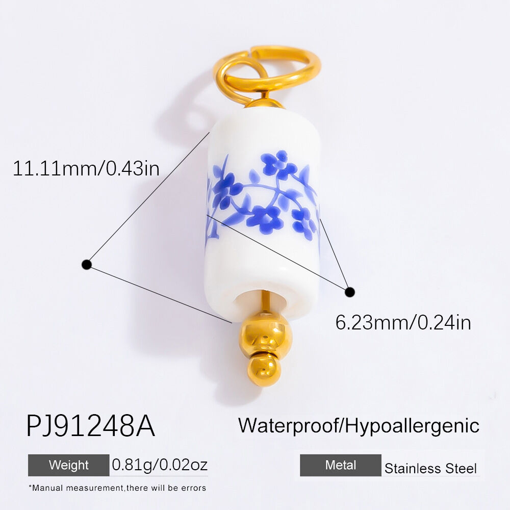 Blue and White Porcelain Stainless Steel Waterproof Gold Color Women's Pendants Picture2