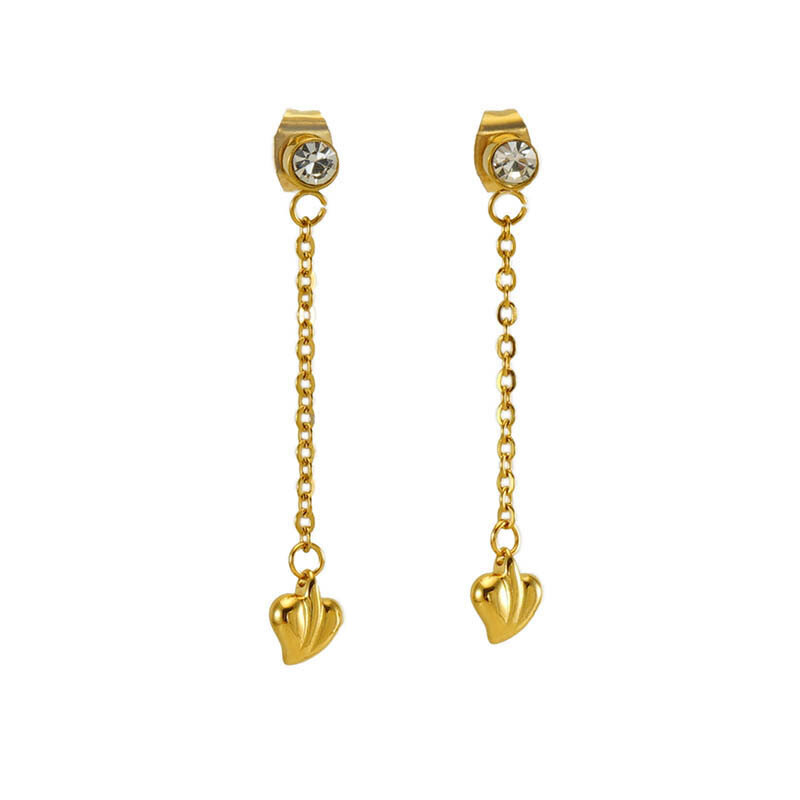 Classic Heart Stainless Steel Waterproof Gold Color Dangle Earrings