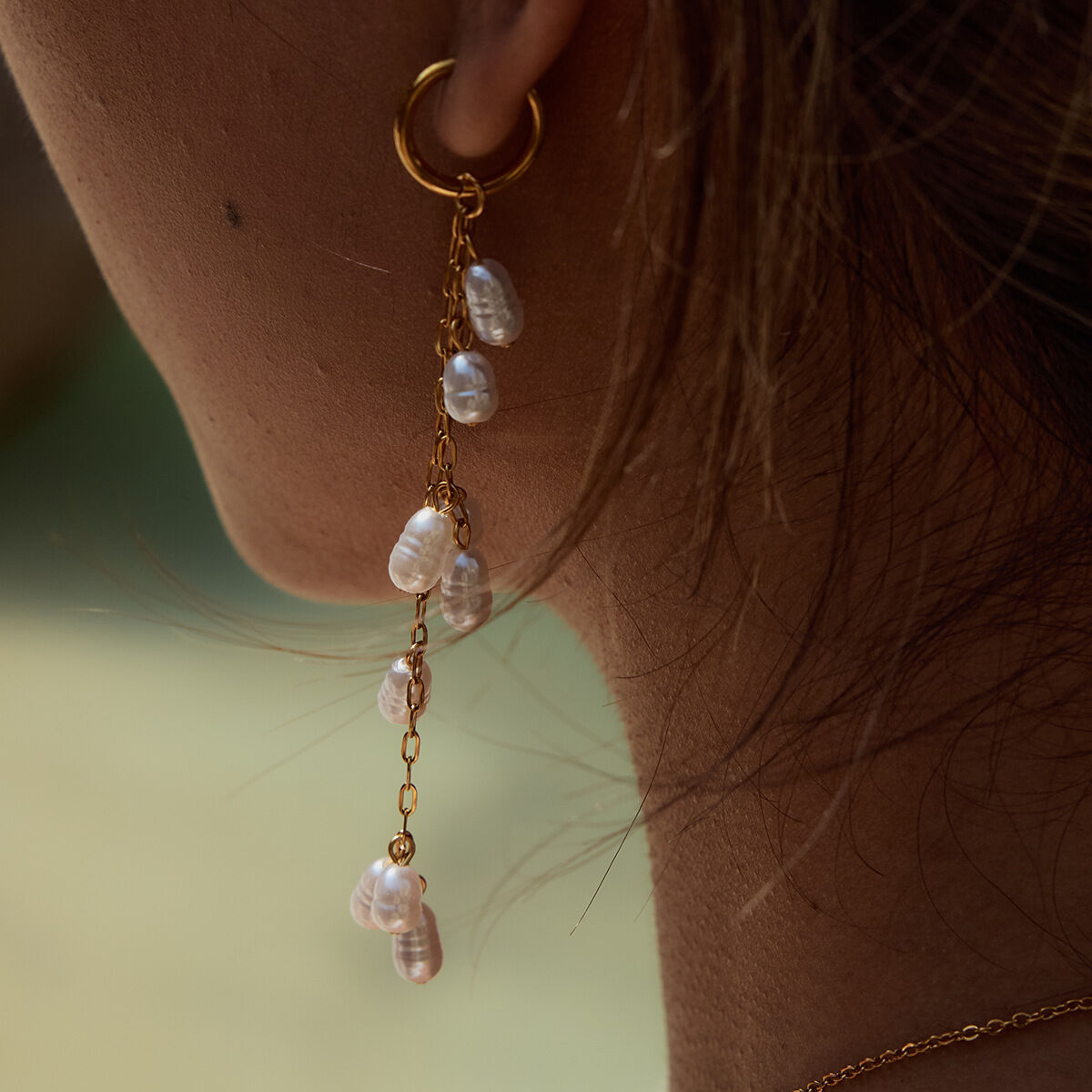Elegant Tassel Stainless Steel Waterproof Gold Color Beads Earrings h5 Picture6