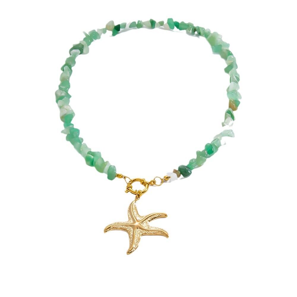 Starfish Stainless Steel Waterproof Gold Color Natural Stone Women's Pendant Necklaces Picture6