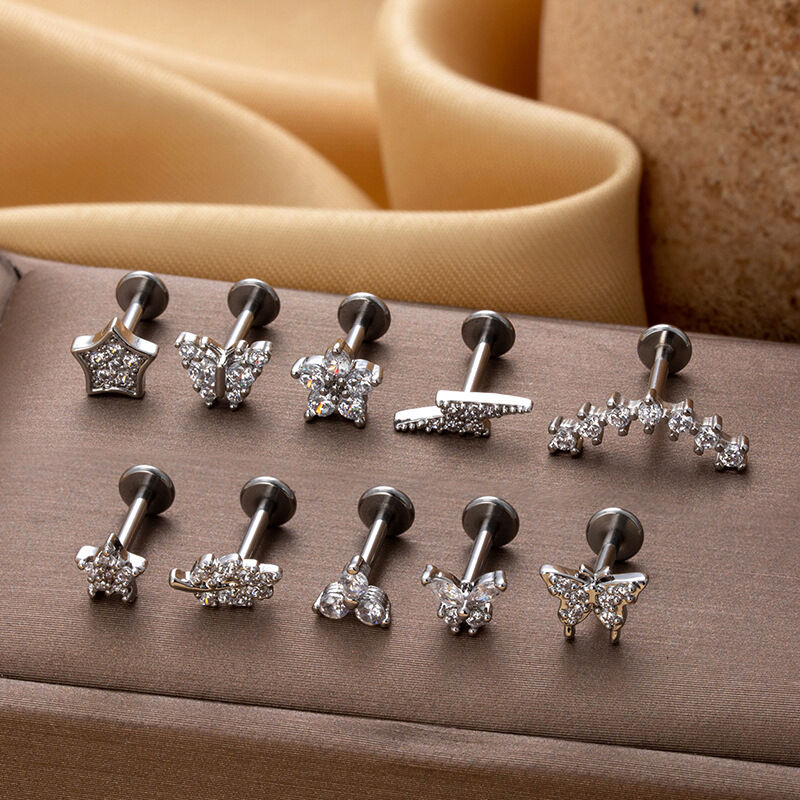 1 Piece Simple Series Simple Flower Copper   Gold Color  Zircon Women's Piercings Earrings 2