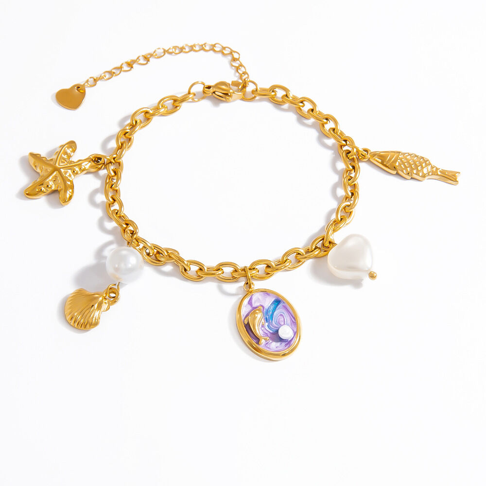 Vacation Turtle Stainless Steel Waterproof Gold Color Artificial Pearl Women's Charm Bracelets Picture6
