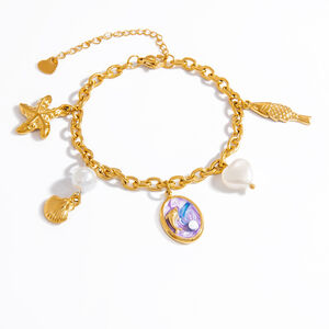 Vacation Turtle Stainless Steel Waterproof Gold Color Artificial Pearl Women's Charm Bracelets h5 Picture6