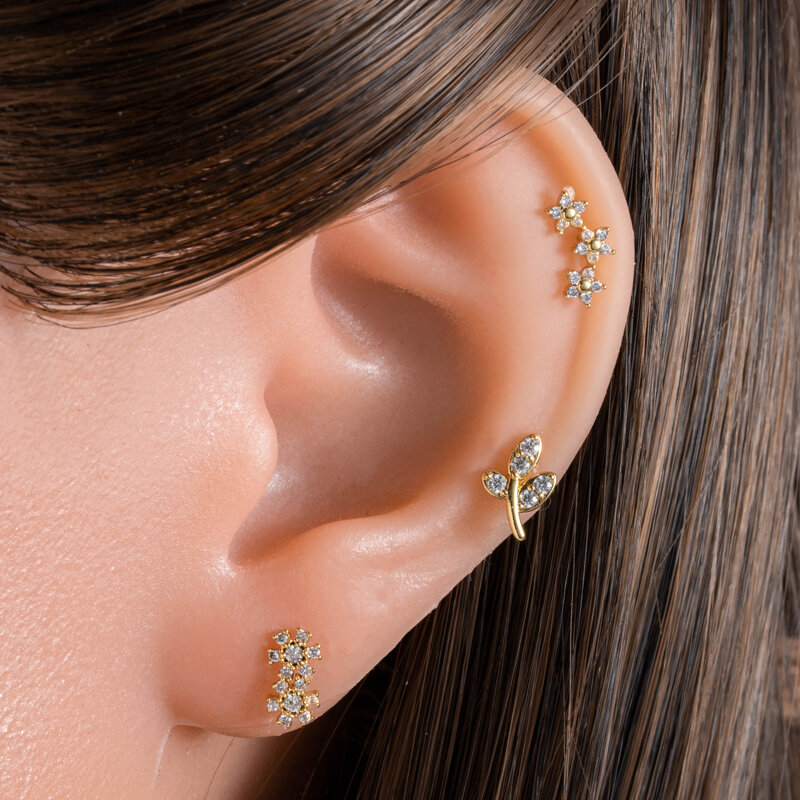 1 Adet Basit Seri Basit Kalp Bakır Altın Rengi Zirkonyum Kadın Piercing Küpe Resim4