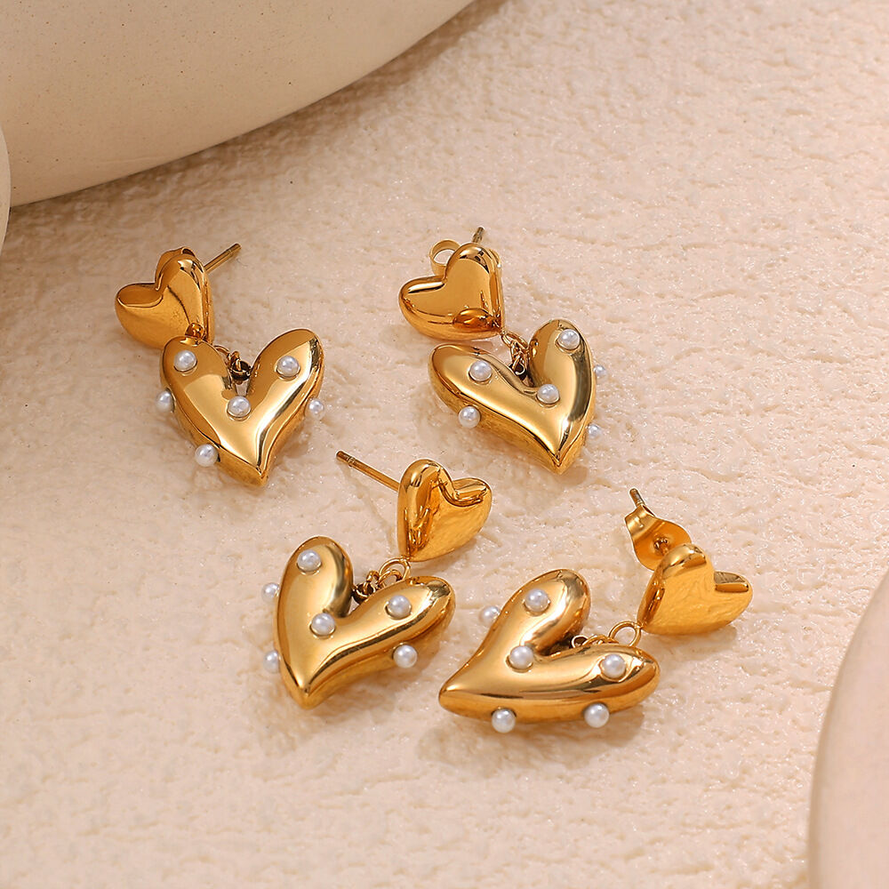 Heart Stainless Steel Waterproof Gold Color Drop Earrings
