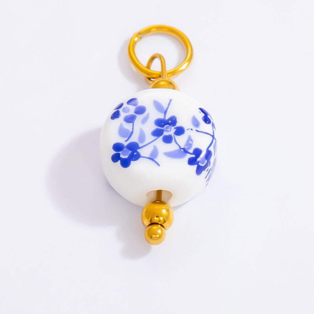Blue and White Porcelain Stainless Steel Waterproof Gold Color Women's Pendants h5 Picture5